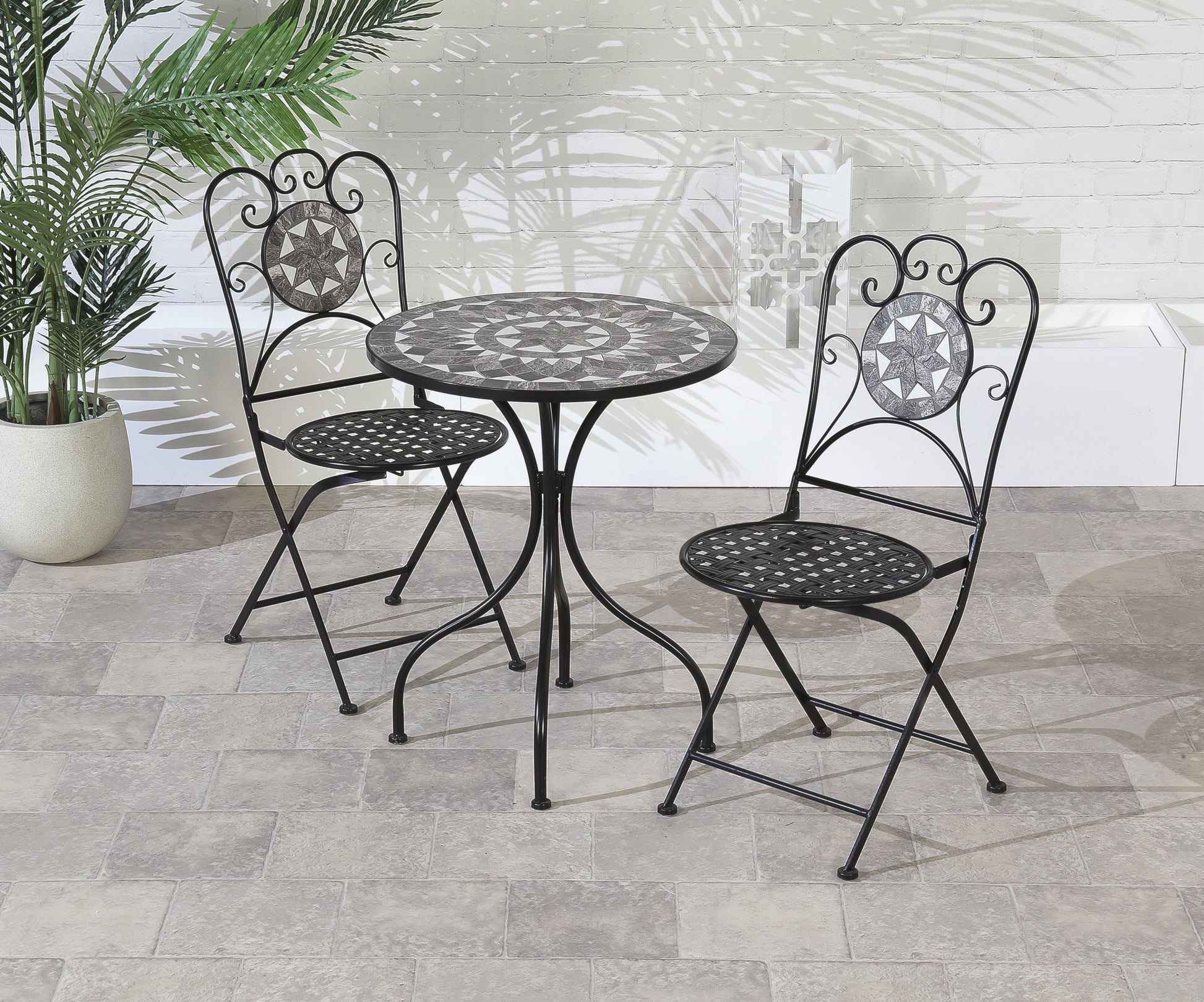 Black Star 2 Seat Mosaic Bistro Set - Table & 2 Folding Chairs