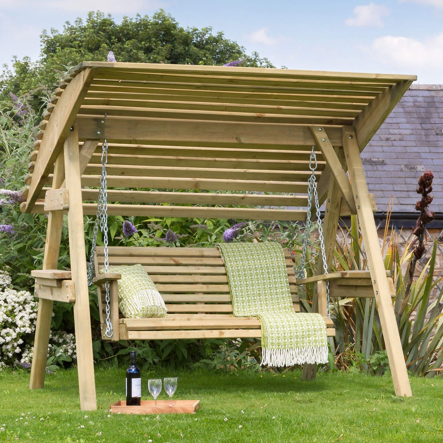 2 Seater Wooden Garden Swing with Canopy