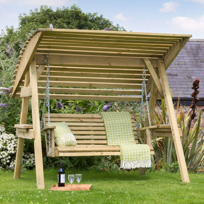 2 Seater Wooden Garden Swing with Canopy