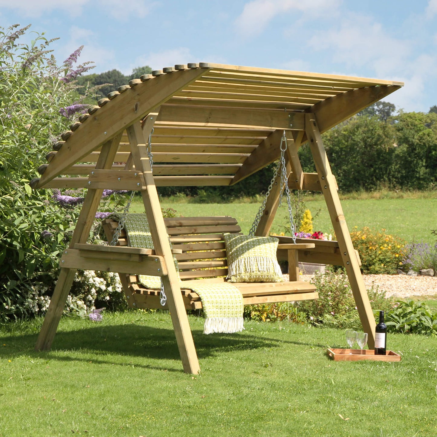 2 Seater Wooden Garden Swing with Canopy