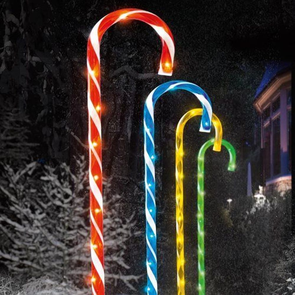 Set of 4 Multi Coloured Candy Cane Christmas Outdoor Pathway Finders Lights Garden Drive Entrance
