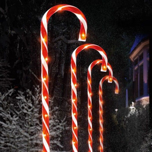 Set of 4 Red Candy Cane Christmas Outdoor Pathway Finders Lights Garden Drive Entrance