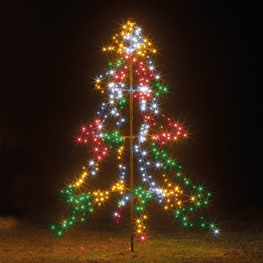 2m Easy Set Up Pre Lit Christmas Outdoor Silhouette Tree 420 Multi-colour White LED's Twinkle Multi Function