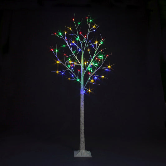 Pre-Lit Christmas White Birch Twig Tree with 150cm/5ft height and 64 Multi-Coloured Micro Led