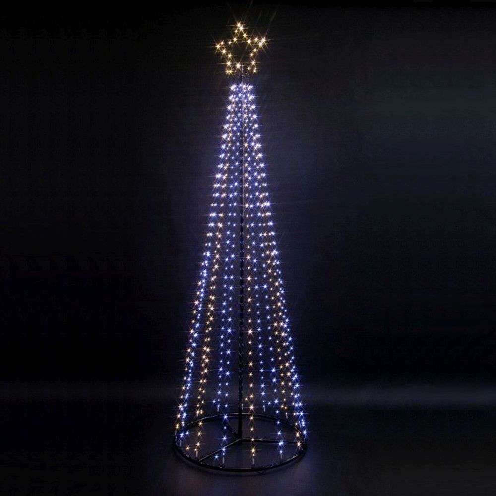 Easy Set Up 2.1m/7ft Pre Lit Christmas Outdoor Maypole Pyramid Tree with 595 Warm and Cool White LEDs