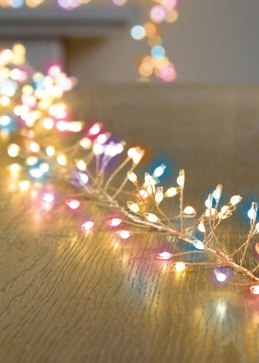 Christmas Fairy String Twinkle - 800 Rainbow Multi-coloured Door Garland Cluster Micro ultra bright LED Lights with Rose Gold pin wire String - indoor or outdoor use