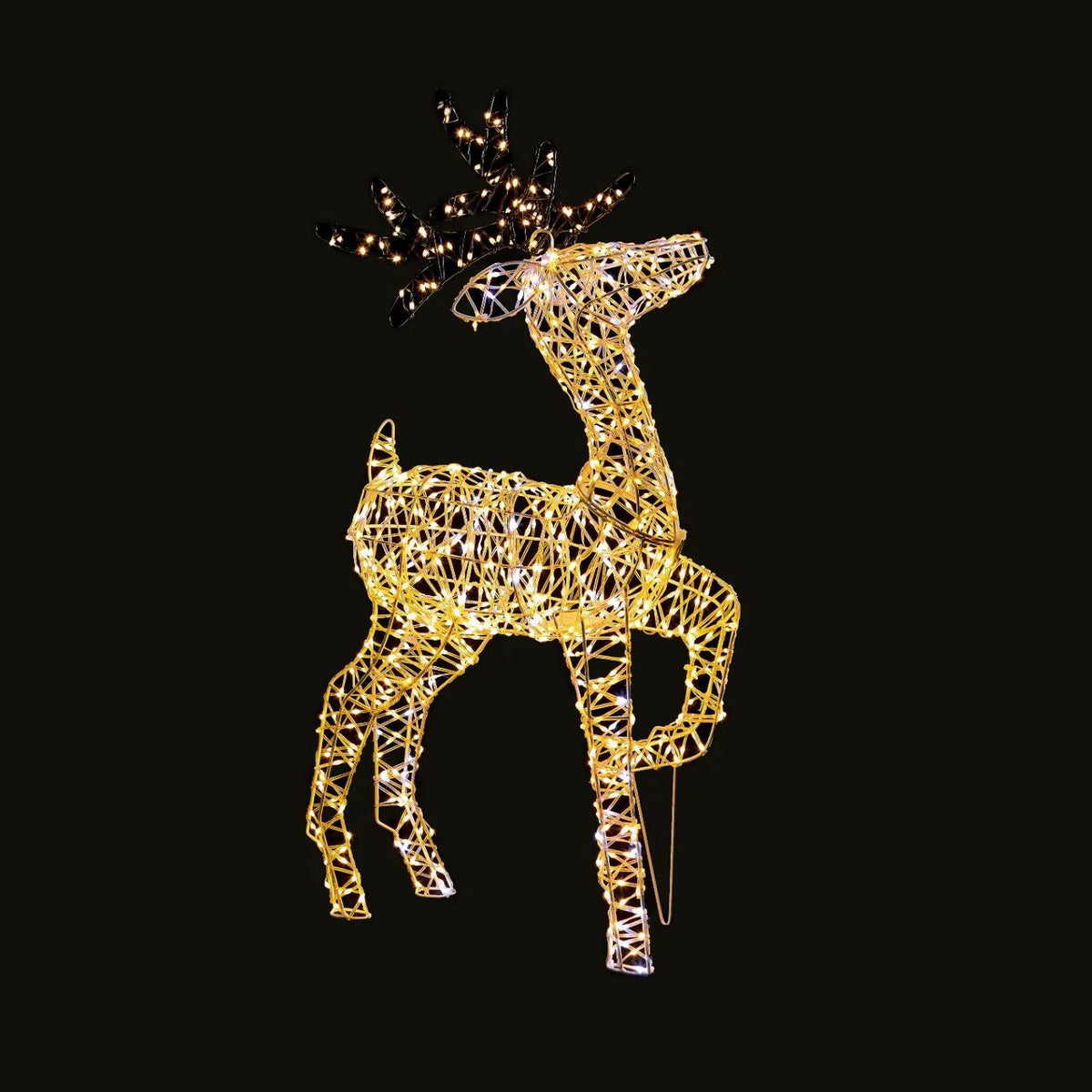 Christmas 80cm White rattan effect Reindeer with 950 White & Warm White LEDs