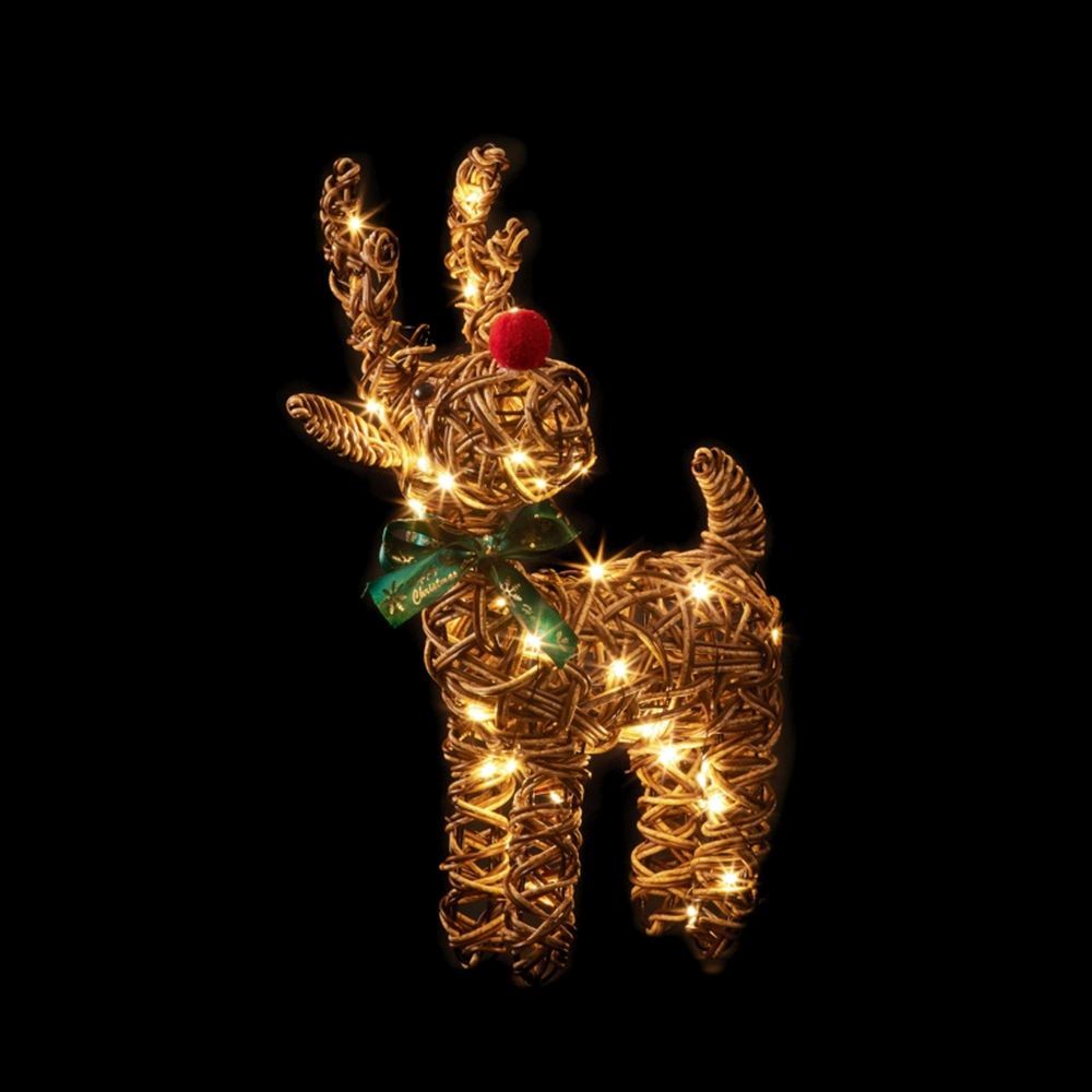 Christmas 37cm Outdoor Big Nose Wicker baby Rudolph Reindeer & bow with 40 Warm White LEDs