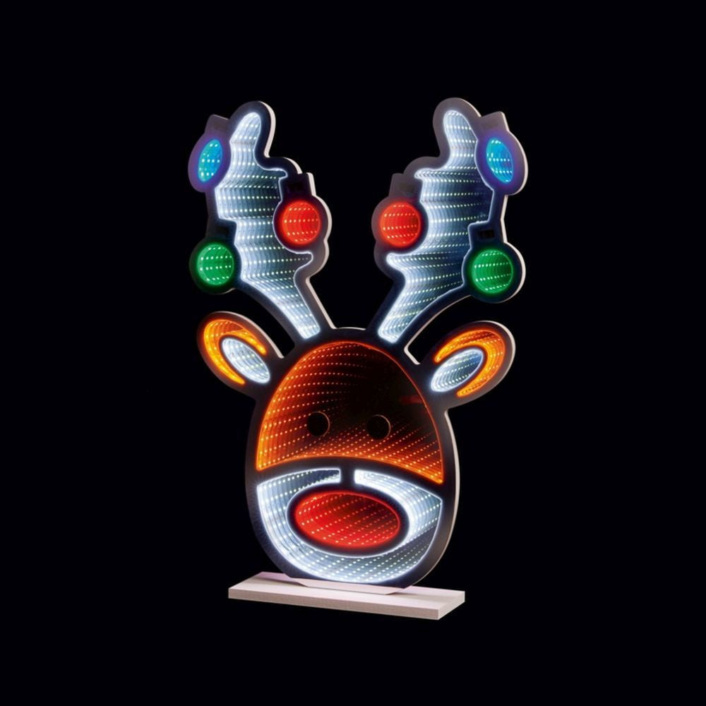 Christmas Majestic Stag Head Infinity Mirror 60cm - Multicoloured 3D Double Sided LED Light Effect