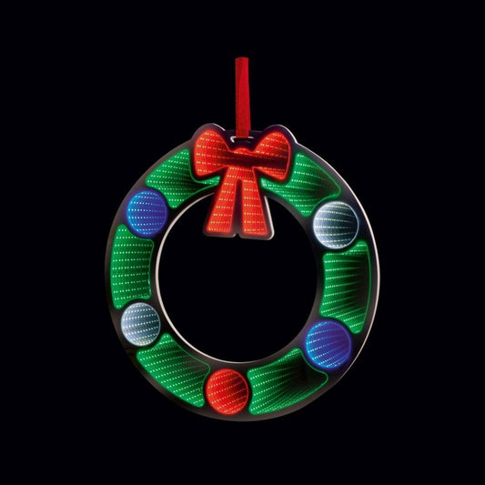 Christmas Hanging Wreath Infinity Mirror 60cm - Multicoloured 3D Double Sided LED Light Effect