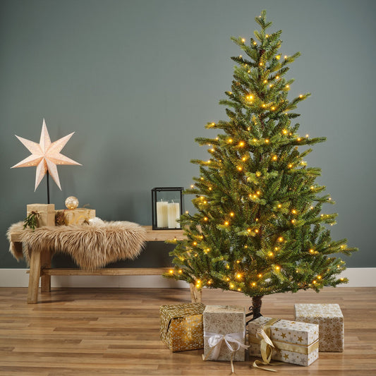 Christmas 180cm/6ft Allison Mix Pine Green Tree pre-lit with 320 Warm White LEDs