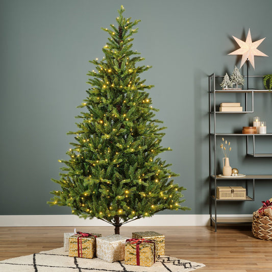 Christmas 210cm/7ft Allison Mix Pine Green Tree pre-lit with 430 Warm White LEDs