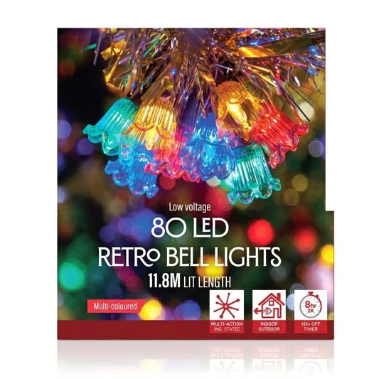 80 Retro Bell Lights - Multicoloured with Timer