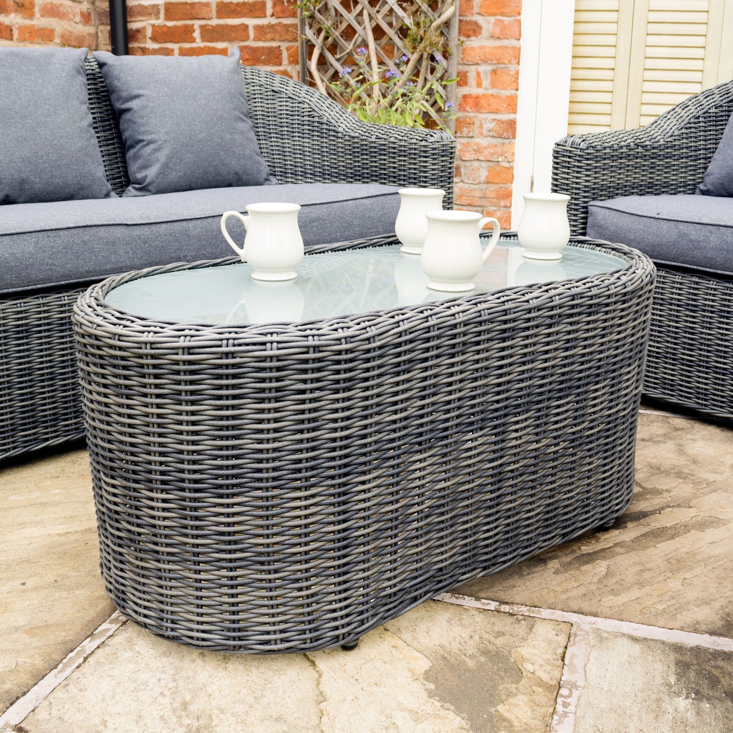 Foggia 4 Seater Sofa Set - Half Round Rattan Effect Wicker Weave in Grey