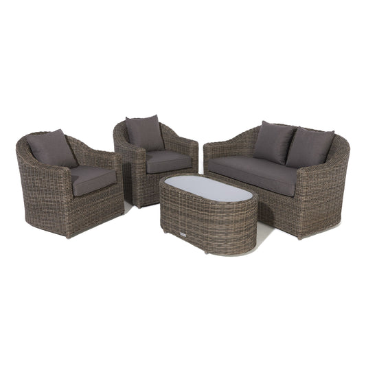 Foggia 4 Seater Sofa Set - Half Round Rattan Effect Wicker Weave in Light Brown