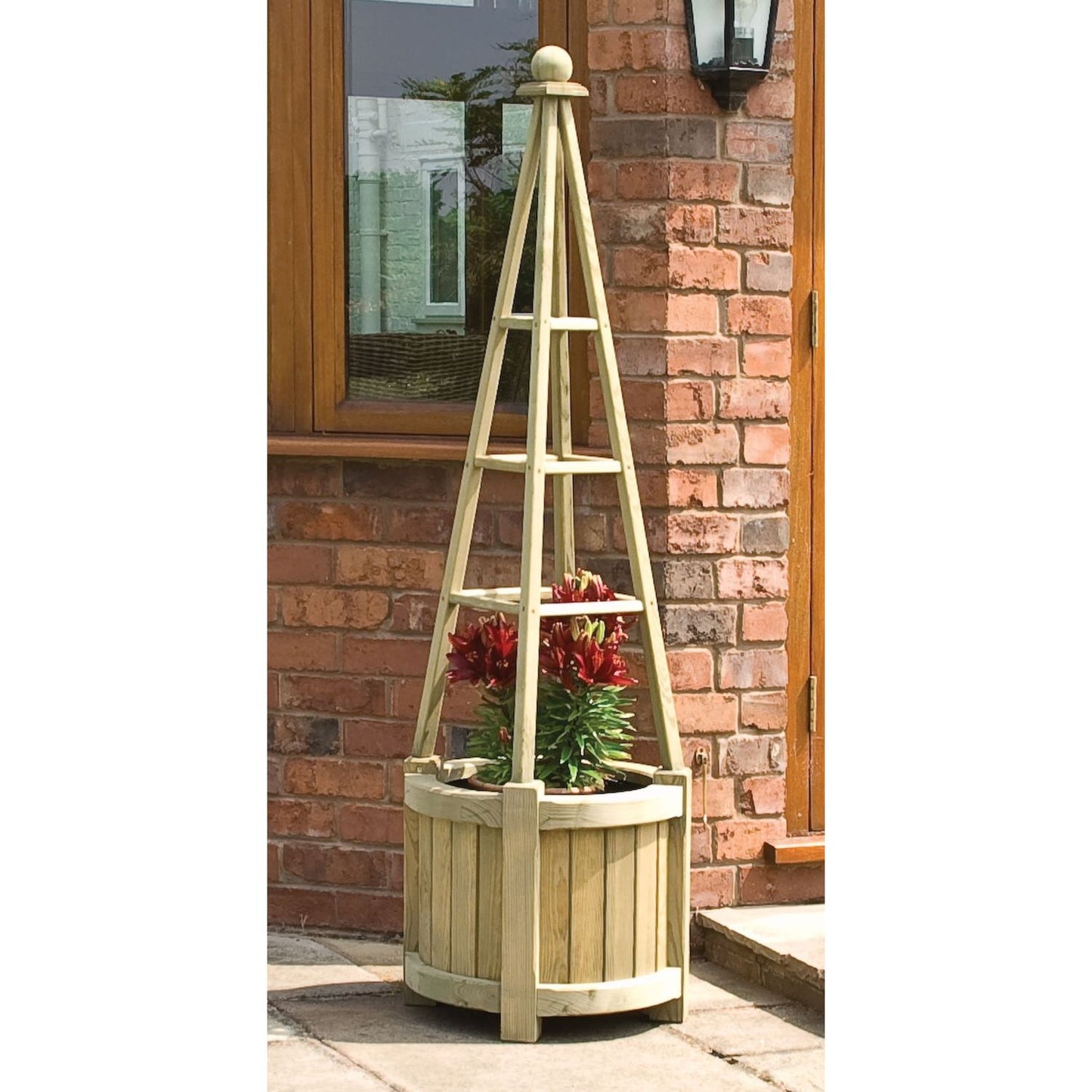 Vinseau Free-standing Garden Wooden Obelisk with Round Planter box