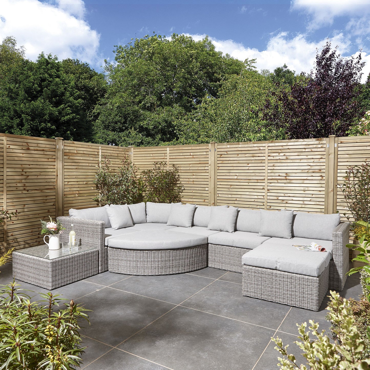 Parma 8 seater Lounge and Dining Set - Flat Rattan Effect Wicker Weave in Grey