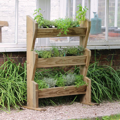 Vertical Wooden Planter Stand for Herbs Flowers Plants and Vegetables