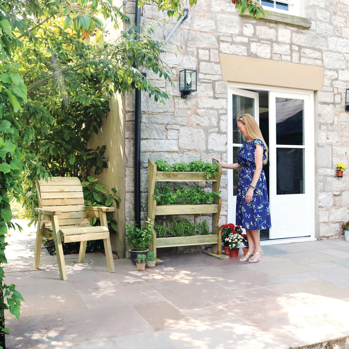 Vertical Wooden Planter Stand for Herbs Flowers Plants and Vegetables