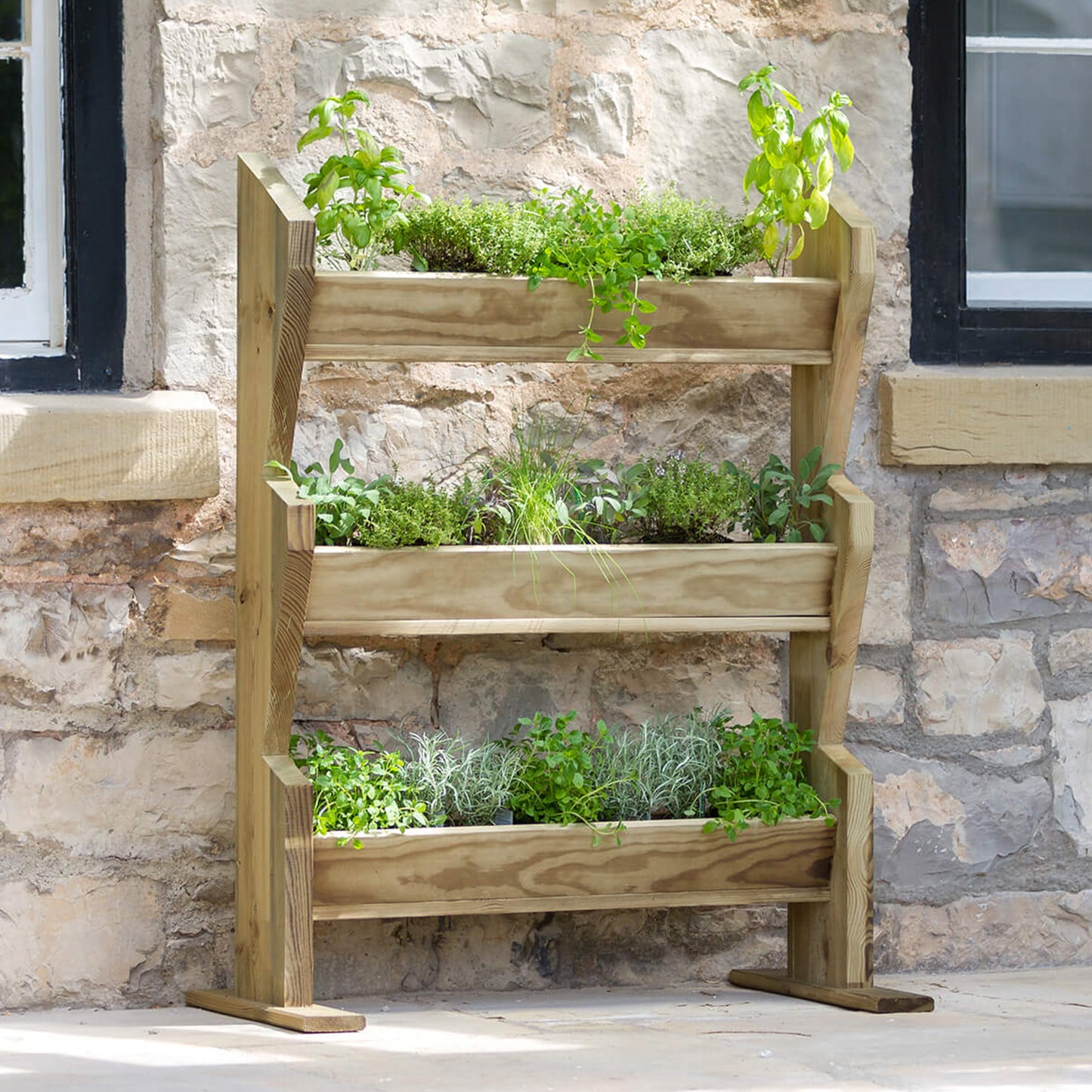 Vertical Wooden Planter Stand for Herbs Flowers Plants and Vegetables
