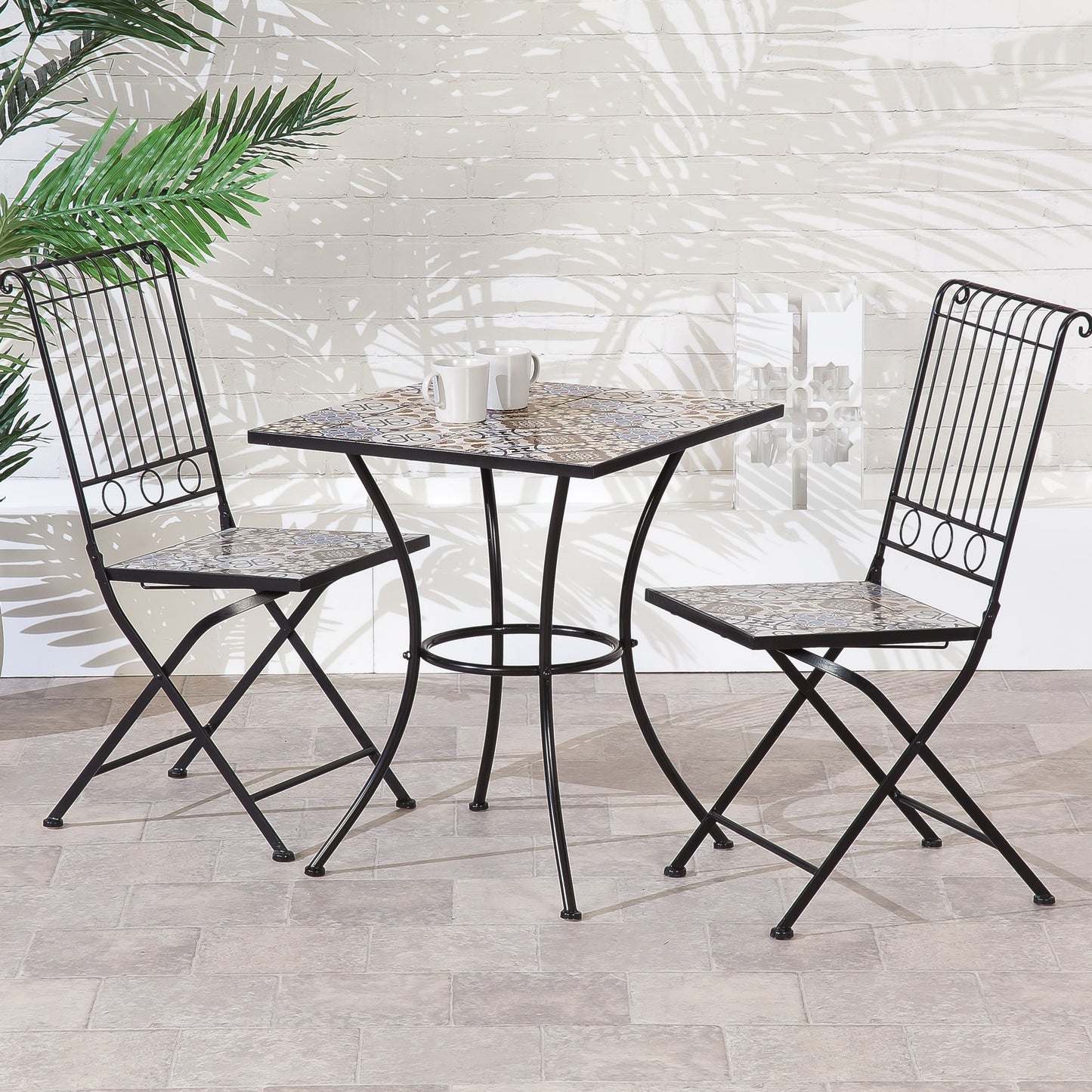 Alessandra 2 Seat Square Mosaic Bistro Set - Table & 2 Folding Chairs