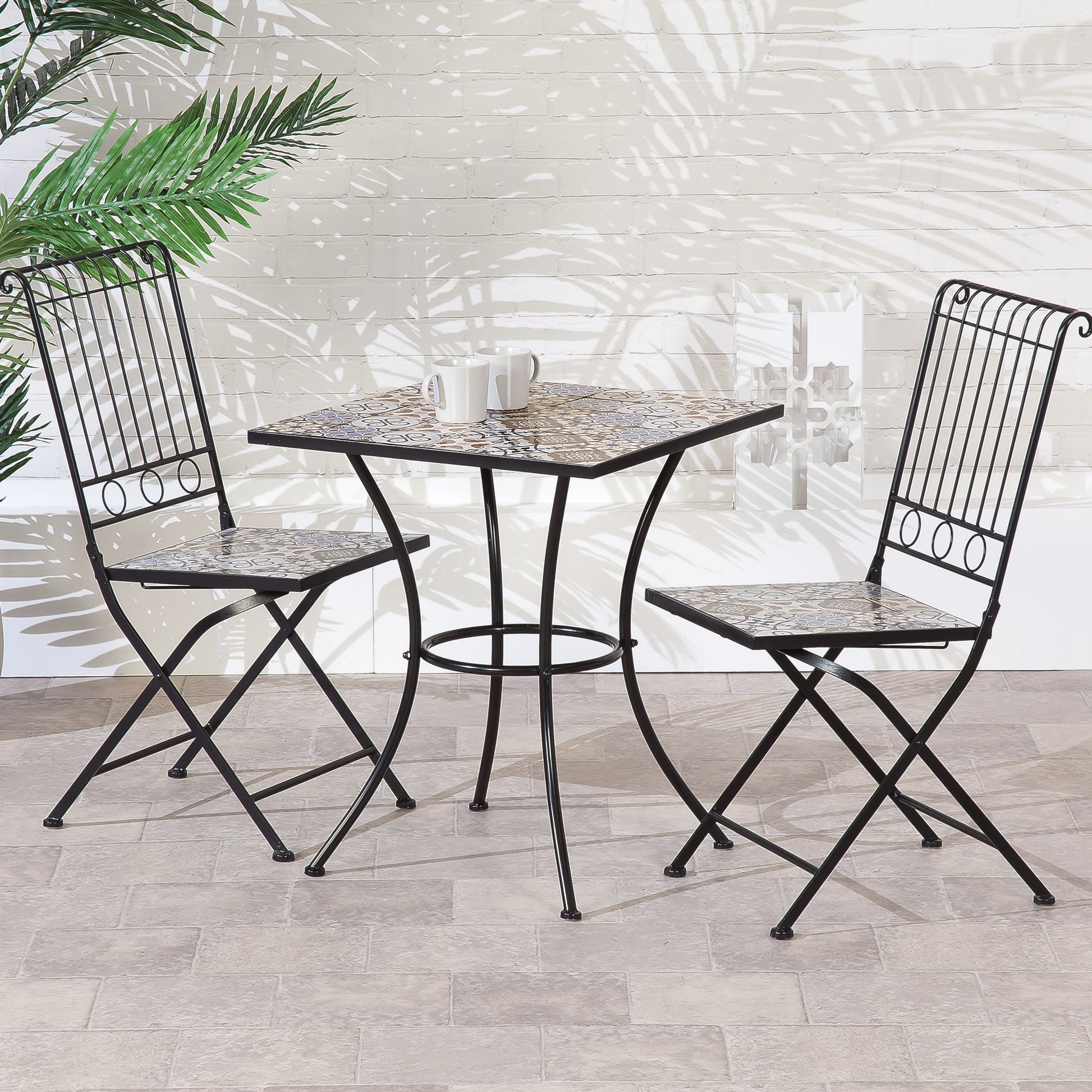 Alessandra 2 Seat Square Mosaic Bistro Set - Table & 2 Folding Chairs