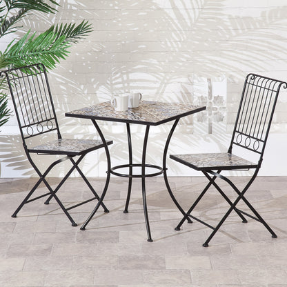 Alessandra 2 Seat Square Mosaic Bistro Set - Table & 2 Folding Chairs