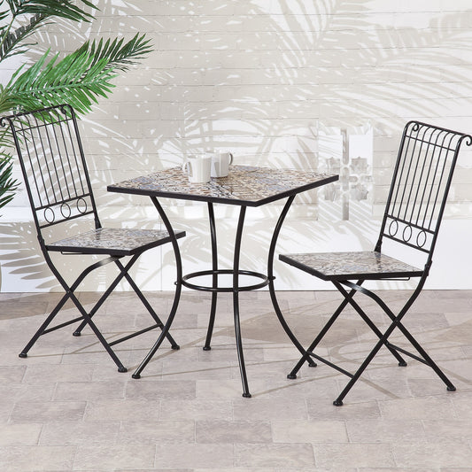 Alessandra 2 Seat Square Mosaic Bistro Set - Table & 2 Folding Chairs