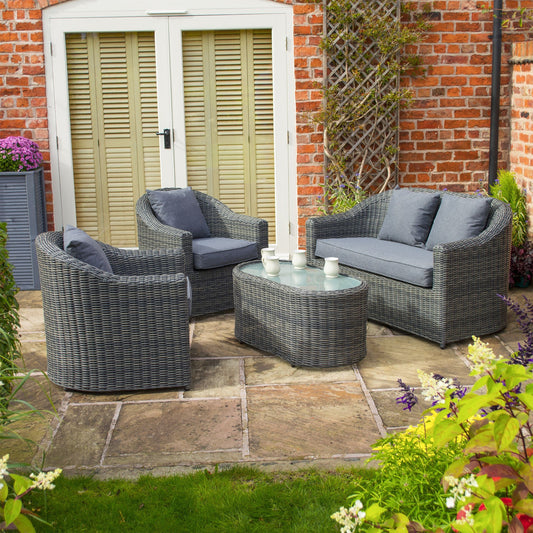 Foggia 4 Seater Sofa Set - Half Round Rattan Effect Wicker Weave in Grey