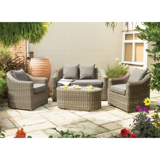 Foggia 4 Seater Sofa Set - Half Round Rattan Effect Wicker Weave in Light Brown