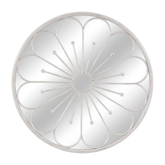 Large Decorative Round White Metal Flower Framed Garden Wall Mirror
