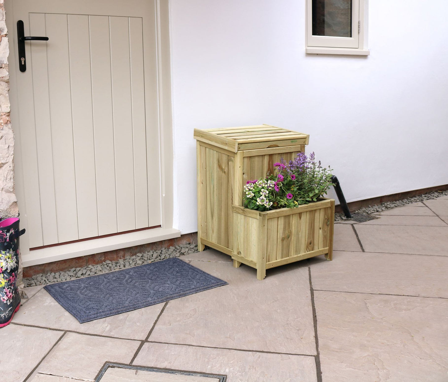 Outside Parcel Store Box with Flower Planter in Pressure Treated Wood - 10 year warranty against rot