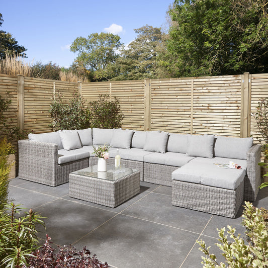Parma 8 seater Lounge and Dining Set - Flat Rattan Effect Wicker Weave in Grey