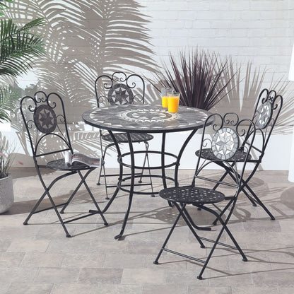 Black Star 4 Seat Mosaic Bistro Set - Table & 4 Folding Chairs