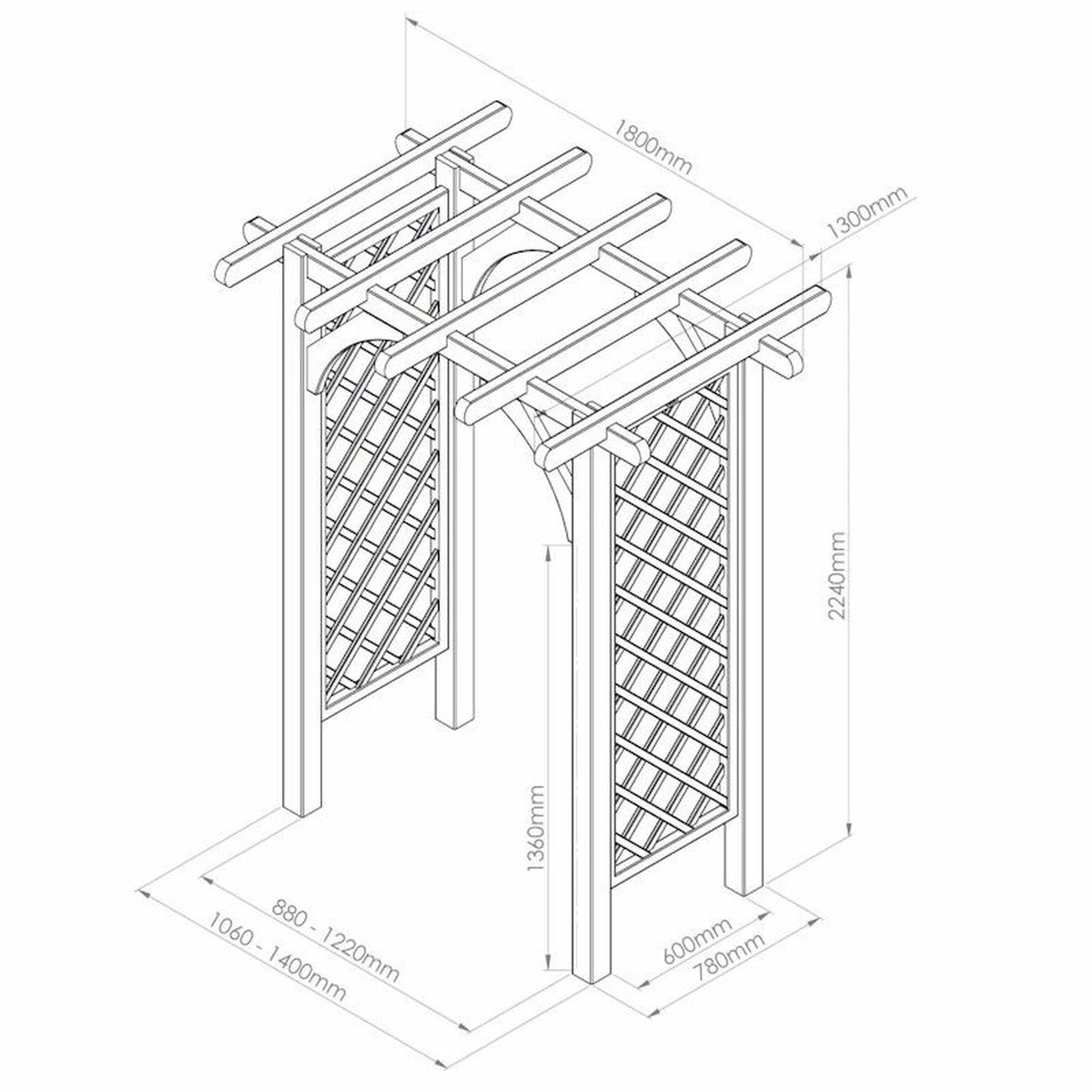 Vigo Flat Top Garden Arch with Trellis
