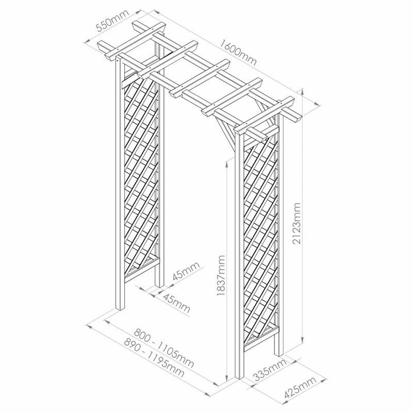 Coruna Flat Top Garden Arch with Trellis