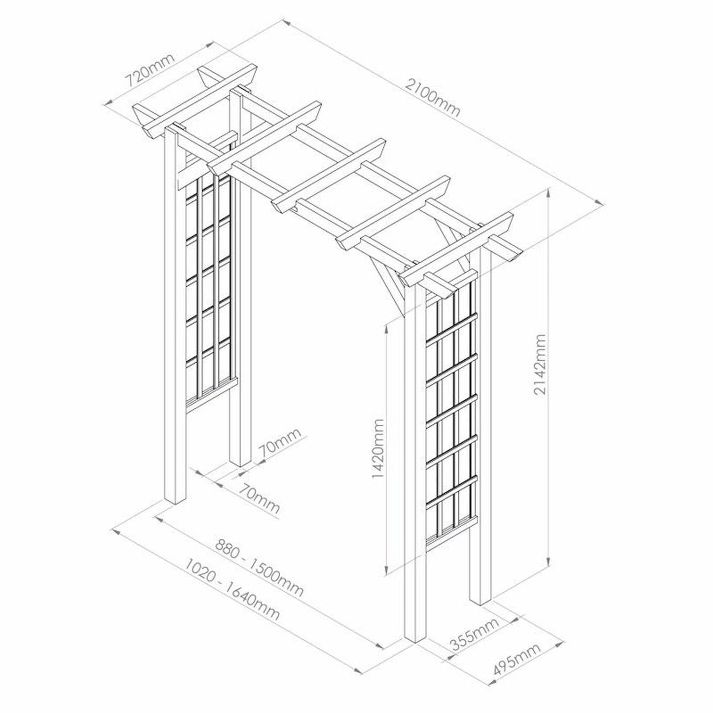 Arteixo Flat Top Garden Arch with Trellis