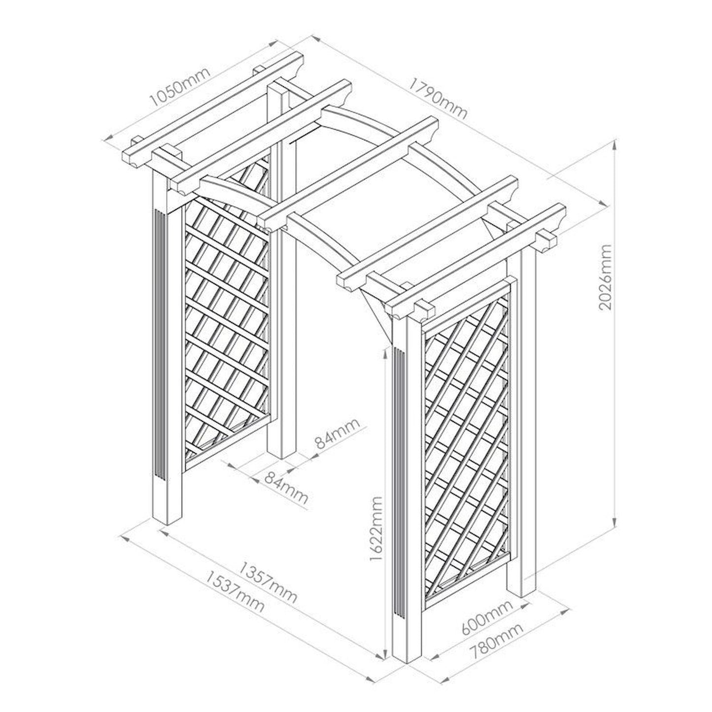 Pontevedra Wave Top Garden Arch with Trellis