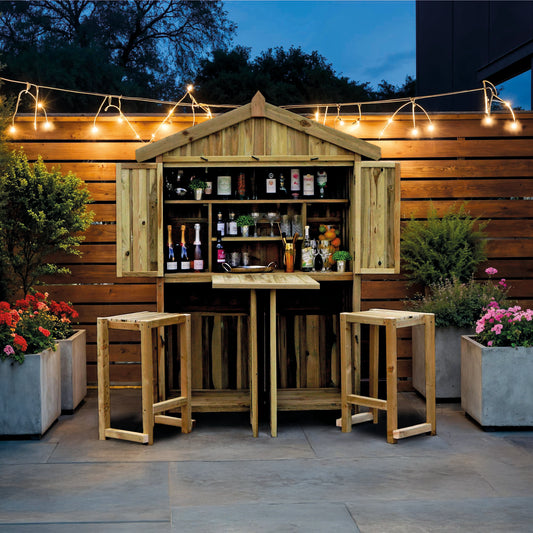 Gijon Garden Bar Set with Table Stools and Storage