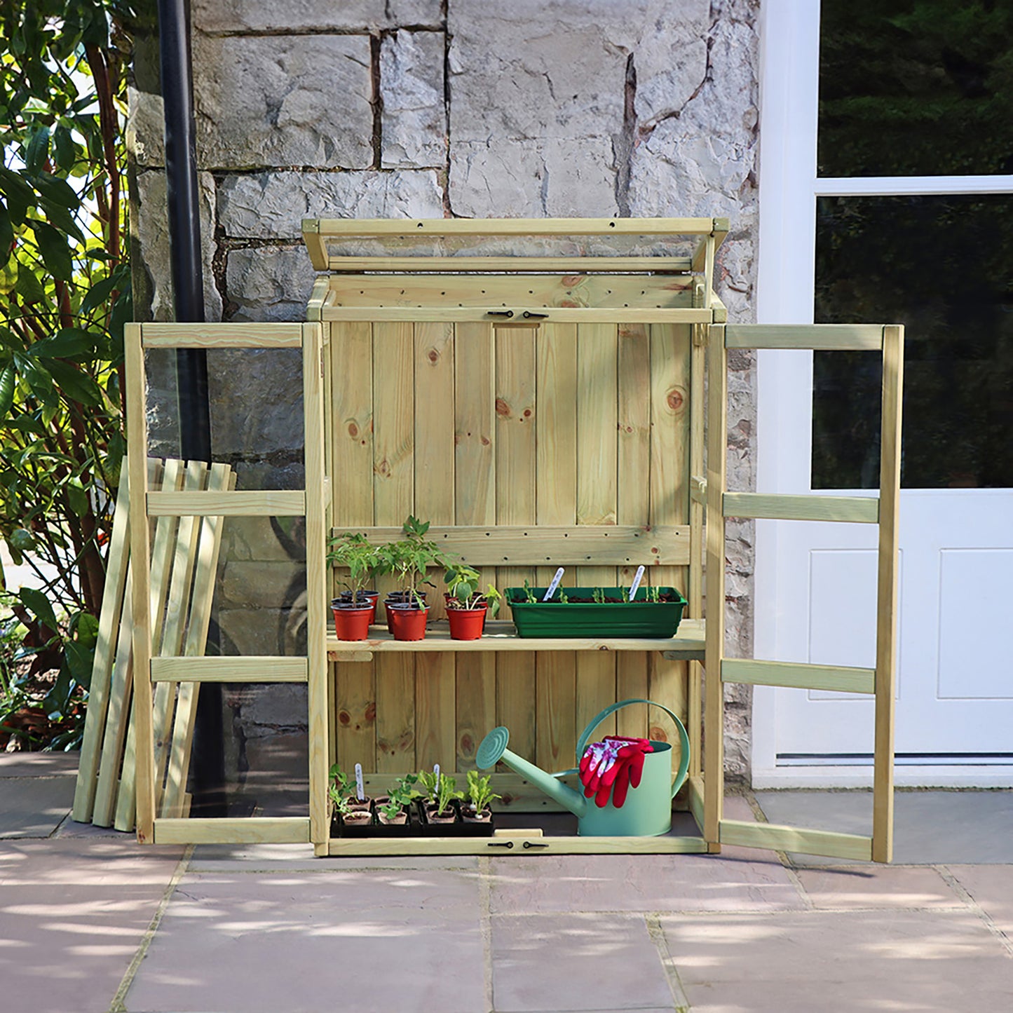 Wooden Compact Lean to Wall Garden Greenhouse