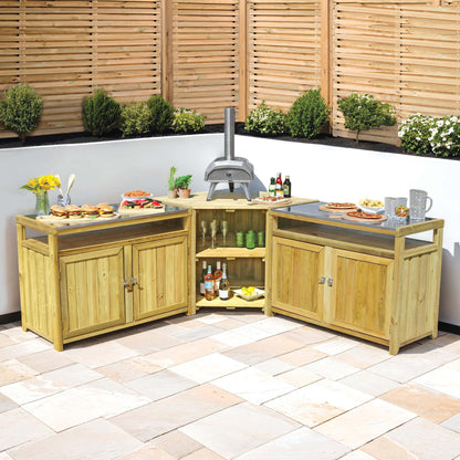 Granada Outdoor Wooden Kitchen Set with Stainless Steel tops and Storage