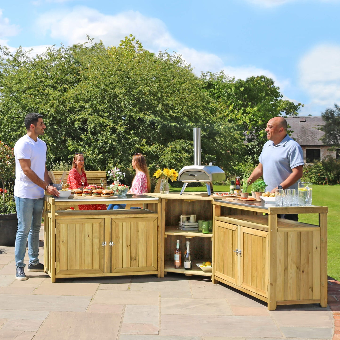 Granada Outdoor Wooden Kitchen Set with Stainless Steel tops and Storage