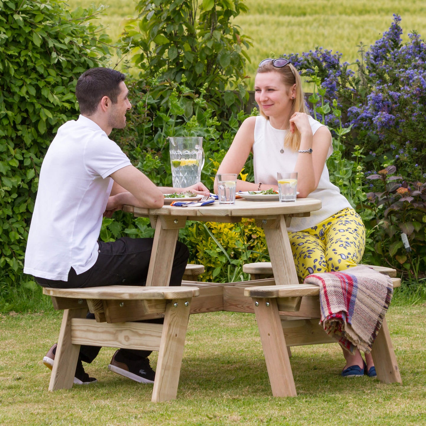 Small 80cm Round Wooden Garden Picnic Table