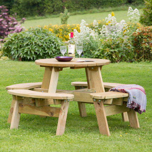 Small 80cm Round Wooden Garden Picnic Table