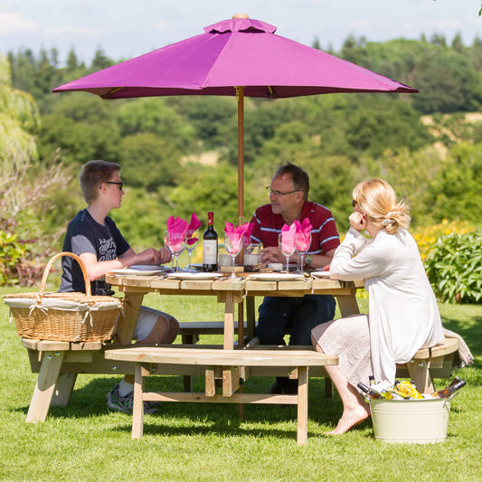 Large 2.1m Round Wooden Garden Picnic Table