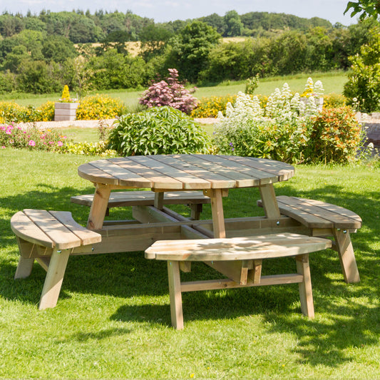Large 2.1m Round Wooden Garden Picnic Table