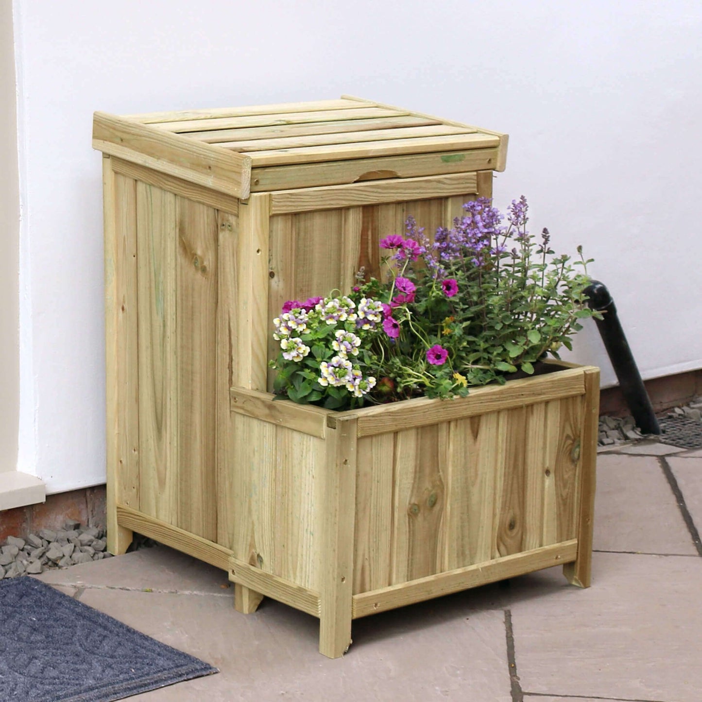 Parcel Safe Wooden Store Box with Flower Planter