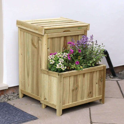 Parcel Safe Wooden Store Box with Flower Planter