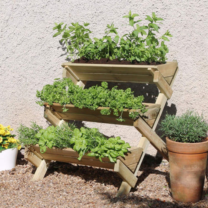 Stepped Wooden Planter Stand for Herbs Flowers Plants and Vegetables