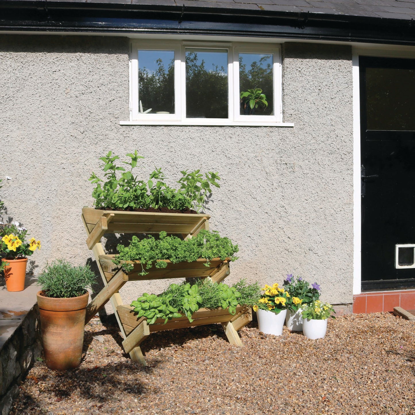 Stepped Wooden Planter Stand for Herbs Flowers Plants and Vegetables